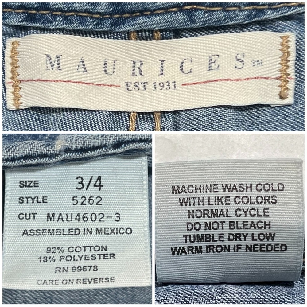 Maurices Straight Jeans Carpenter Mid Rise Utility Distressed Denim Blue 3/4 - Picture 7 of 17